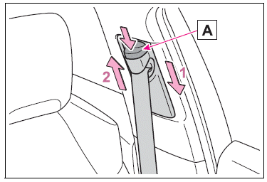 Toyota Corolla. Adjusting the seat belt shoulder anchor height (front seats)