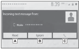 Toyota Corolla. Bluetooth® phone message function