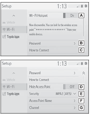 Toyota Corolla. Changing the Wi-Fi® settings