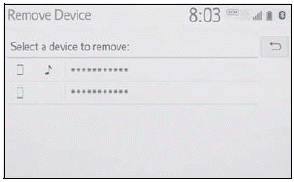 Toyota Corolla. Deleting a Bluetooth® device