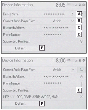 Toyota Corolla. Editing the Bluetooth® device information