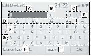 Toyota Corolla. Entering letters and numbers/ list screen operation