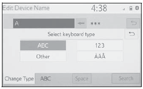 Toyota Corolla. Entering letters and numbers/ list screen operation