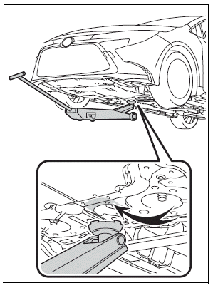 Toyota Corolla. Positioning a floor jack