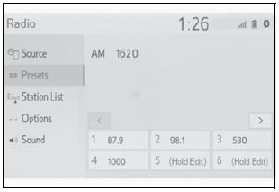 Toyota Corolla. Presetting a station. Selecting a station from the list