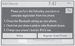Toyota Corolla. Registering/Connecting a Bluetooth® device