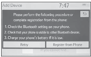 Toyota Corolla. Registering/Connecting a Bluetooth® device